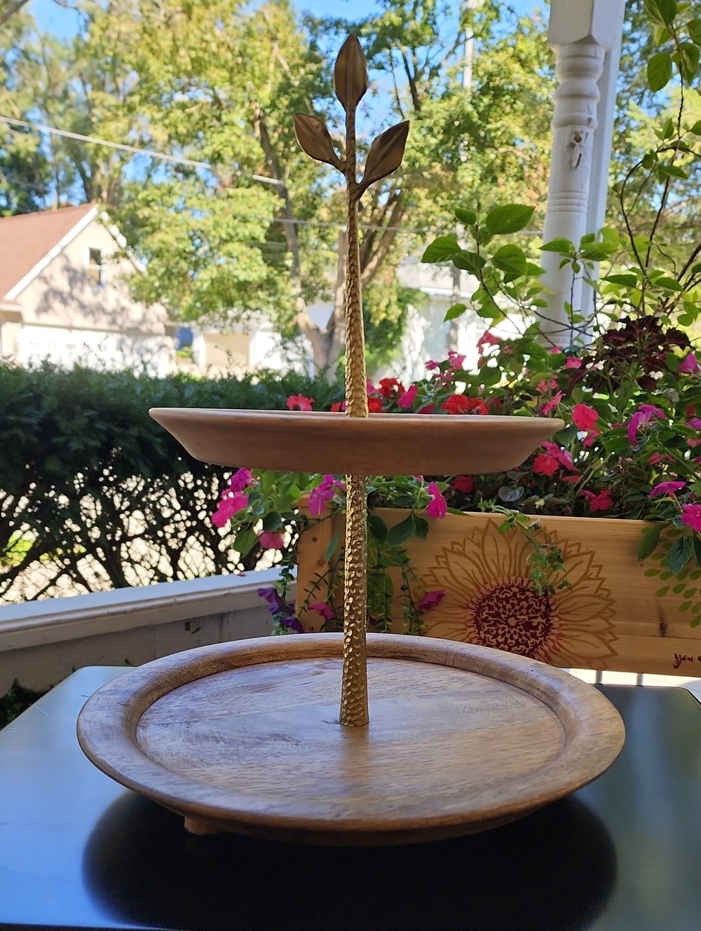 Kirkland's Wood 2 Tier Tray/Stand Gold Supports Dry Food Display NEW